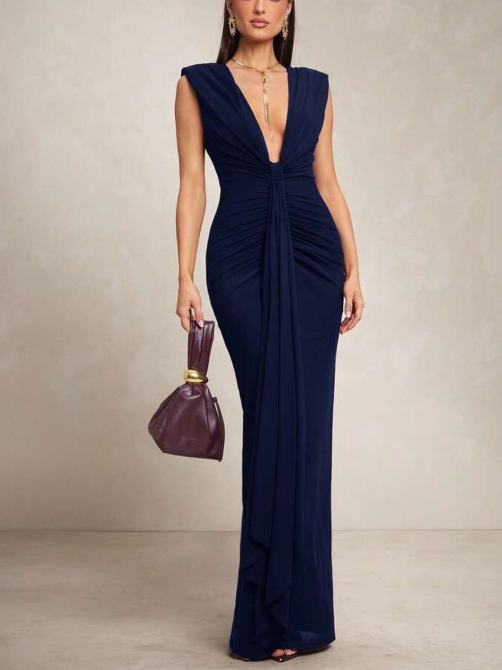 Navy Blue Elegant Bodycon Maxi Dress